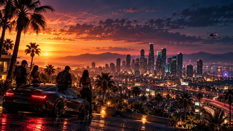 Original coastal open-world city artwork for the GTA V collection