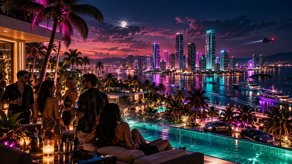 Original neon coastal city artwork for the future GTA VI collection