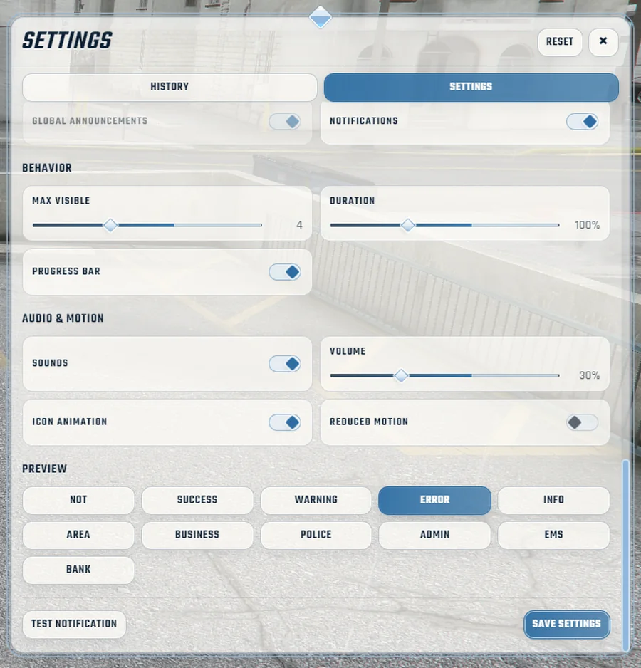 Notwen Notify settings interface
